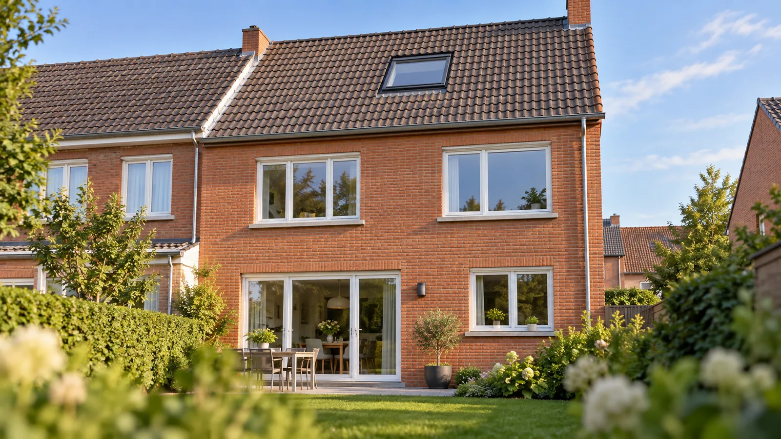 Façade arrière d'une maison à Woluwe avec une fenêtre de toit neuve