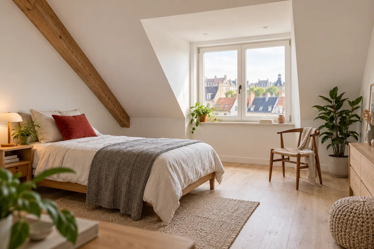 Chambre mansardée lumineuse grâce à une lucarne